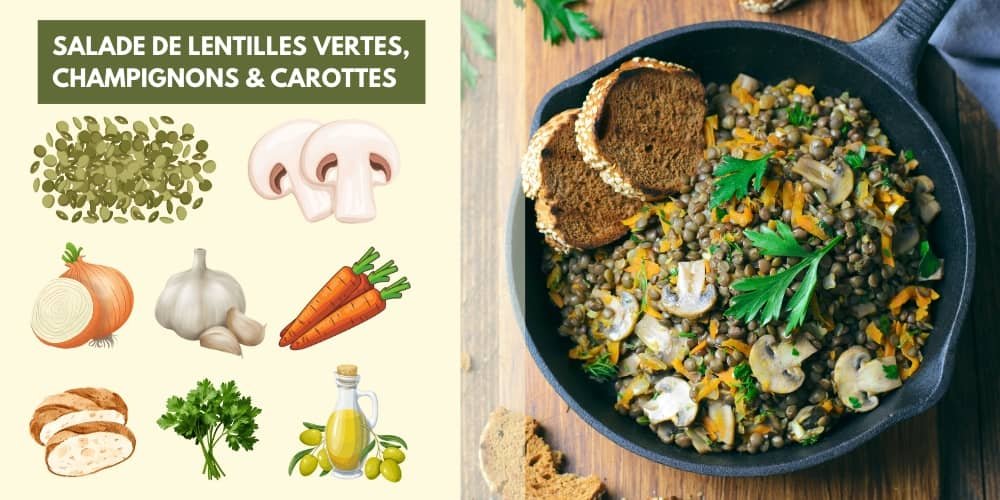 ingrédients salades de lentilles vertes champignons carottes
